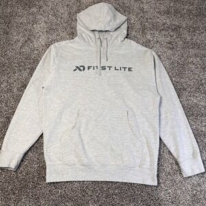 First Lite Hoodie Mens Medium Gray Pullover Logo Graphic Hunting Pocket Outdoor